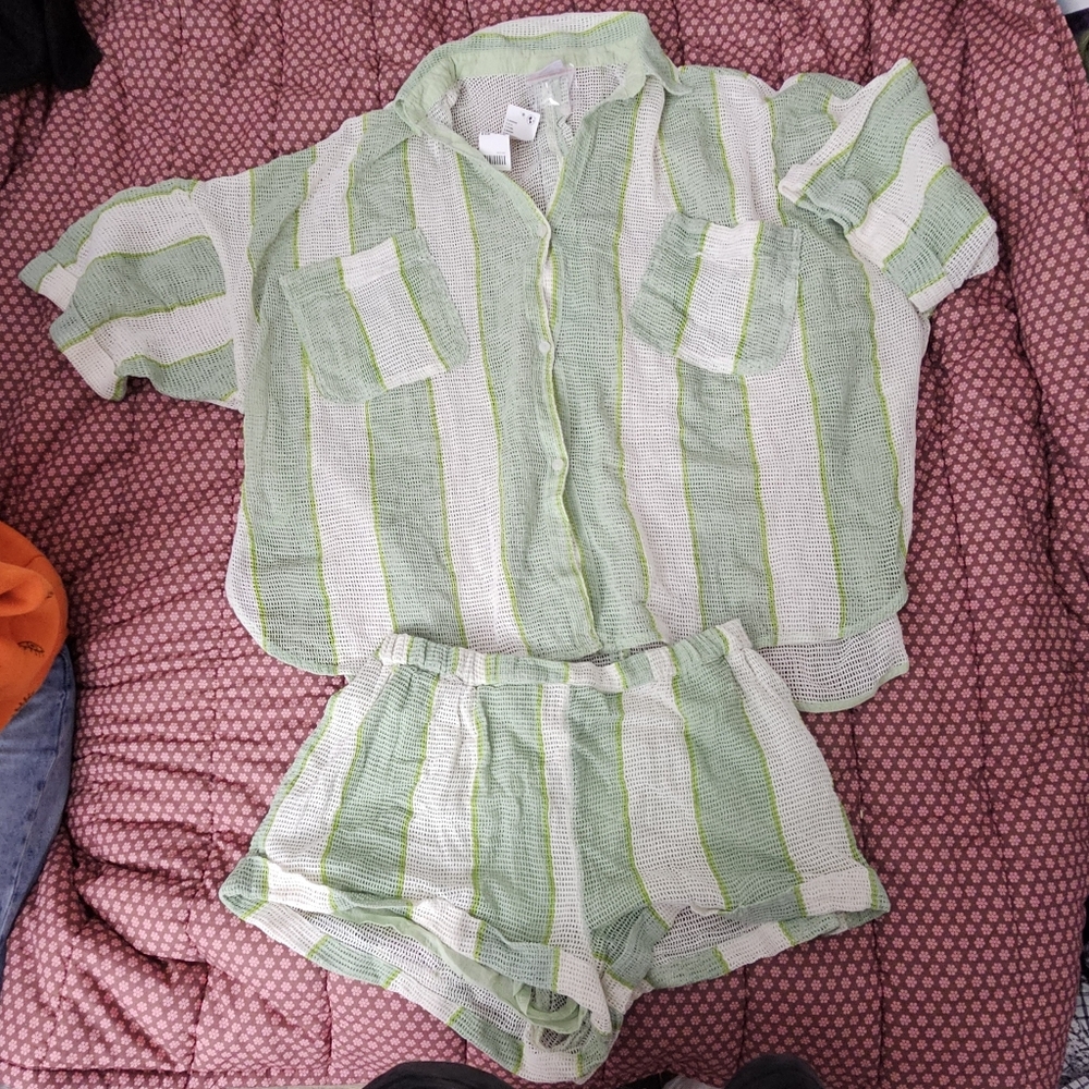 OFU Beach Boardwalk Button-Down shirt with matching shorts